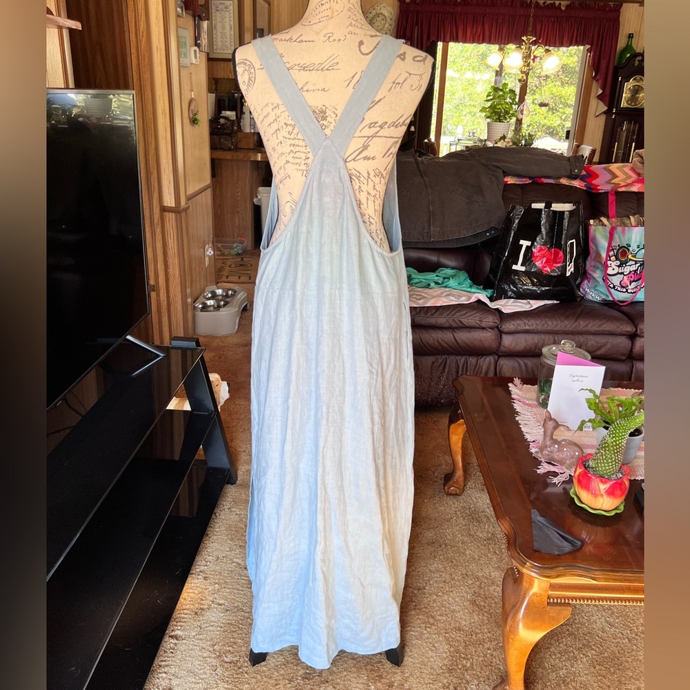 Earth . Song Vintage Linen dress painted frog in pond long dress. - Picture 7 of 16